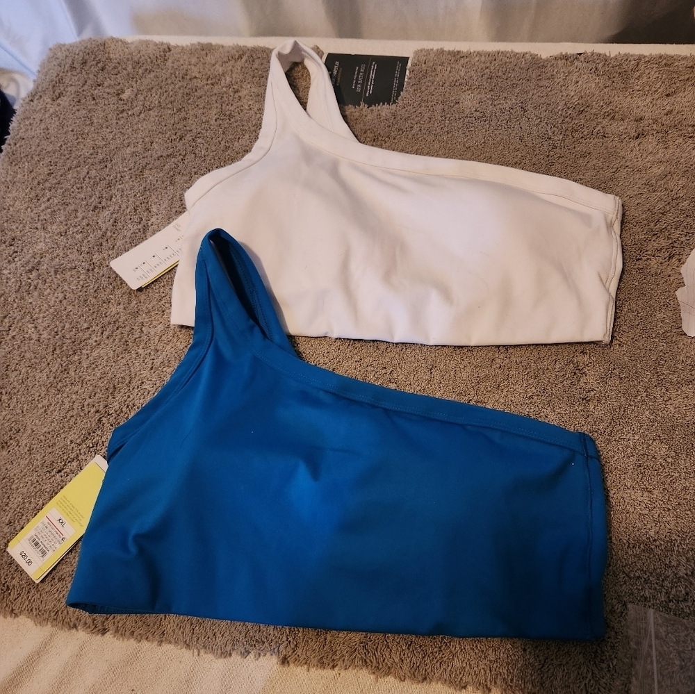 2 All in Motion Brushed Sculpt Asmmetrical Crop Sports Top